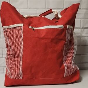 70s Vintage red beach tote bag